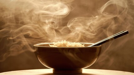 Steaming Bowl of Rice - a warm and inviting culinary visual. The bowl of rice, paired with chopsticks, evokes a sense of comfort and cultural richness.