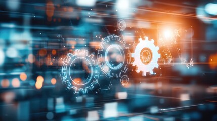 Obraz premium Abstract Gear Mechanism Illustration with Light Streaks