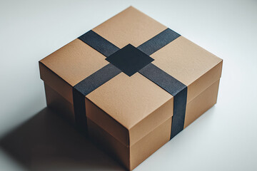 Elegant brown gift box with a black ribbon on a light background
