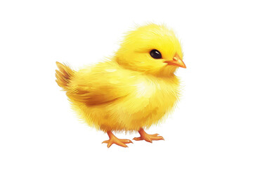 Obraz premium Adorable fluffy yellow chick standing on a transparent background, showcasing soft feathers and bright eyes, perfect for spring or Easter themes.