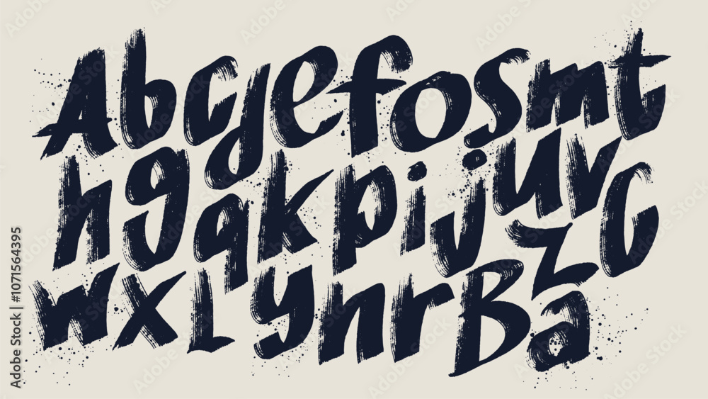 Fototapete alphabet with lower case bold letters. dirty textured vector font. hand drawn characters with a roug