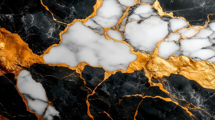 Obraz premium Elegant black and white marble texture with bold gold veins, creating a luxurious, high-contrast design perfect for backgrounds and interior decor themes