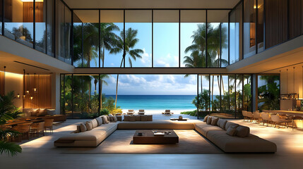 Fototapeta premium Modern Beach House Interior Design 3D Illustration