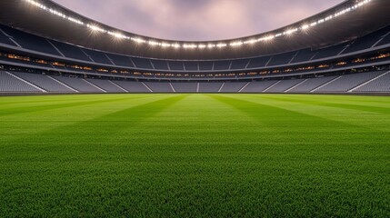 Obraz premium Stadium architecture under night lights, empty seats, calm sports landscape, intricate structure, panoramic perspective