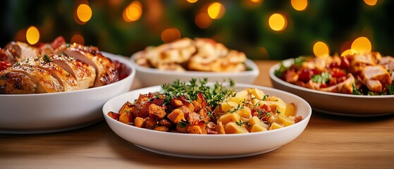 New Year s Eve family dinner with traditional dishes, focus on celebration and togetherness, warmly lit dining room