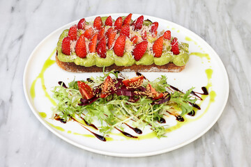 strawberry and avocado toast on toast