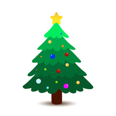 Christmas trees with balls and star on white background