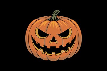 A Halloween illustration of an angry orange pumpkin with a scary face