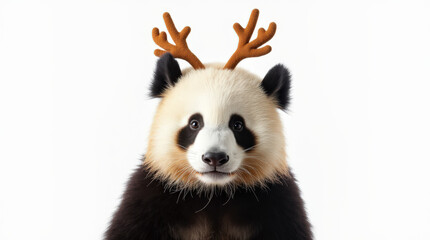 Obraz premium Cute Panda Wearing Reindeer Antlers - Adorable Holiday Stock Image for Festive Projects