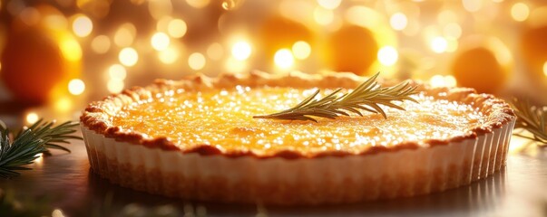 Golden-Baked Tart with Rosemary Artisan Texture, Warm Scene, Delicious Homemade Pie Recipe, Easy Festive Dessert, Perfect for Holiday Gatherings, Sweet and Savory Flavors, Crusty and Flaky