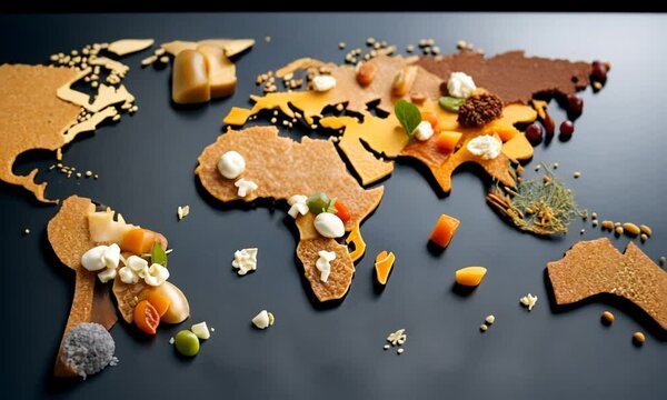 World map made of food.