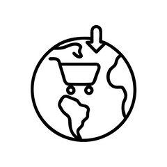 Obraz premium Global shopping cart icon on Earth outline in black