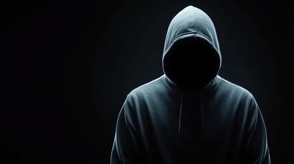 Man in hoodie shrouded in darkness, mysterious figure alone in the night, embracing shadows and solitude