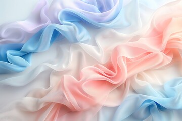 Fototapeta premium Soft pastel pink, blue, and white fabric with flowing and wavy patterns.