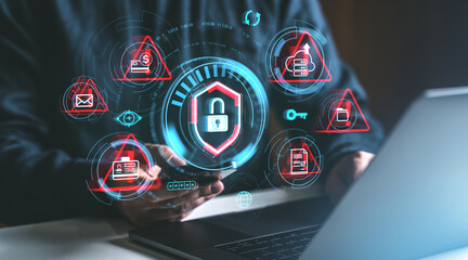 Cybersecurity Concept with Digital Lock and Icons.