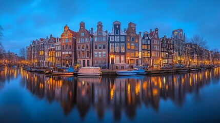 Naklejka premium Charming Amsterdam Canals at Dusk 