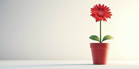 A flower planted in a pot stands alone against a white backdrop. The potted flower is distinctly seen on the plain white background, capturing attention.