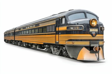 Fototapeta premium Black and gold passenger train on tracks.