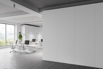 Modern Office Interior with Blank Wall for Mockup. 3D Rendering