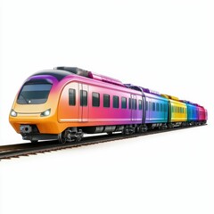 Naklejka premium Rainbow train on tracks against white background.