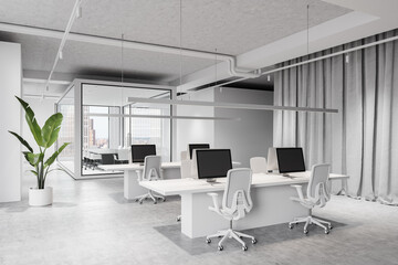 Modern Open Space Office Interior Design Concept. 3D Rendering