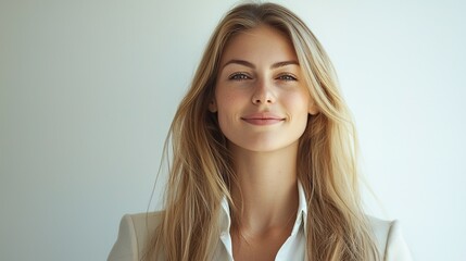 Naklejka premium Confident Young Woman Smiling at Camera