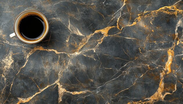 Minimalist Home Office Setup with Marble Countertop, Laptop, and Coffee, Compact Workspace Ideas for Small Spaces