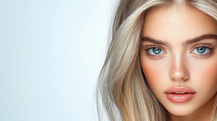 Fototapeta premium Stunning Blonde Woman Face Closeup Beauty Portrait Skincare