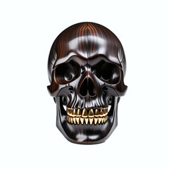 Fototapeta premium Skull made of mahogany wood. Isolated on white background. Front view, Digital illustration.