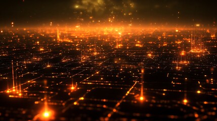 Fototapeta premium Futuristic data visualization with a network of illuminated nodes and links across a deep digital backdrop