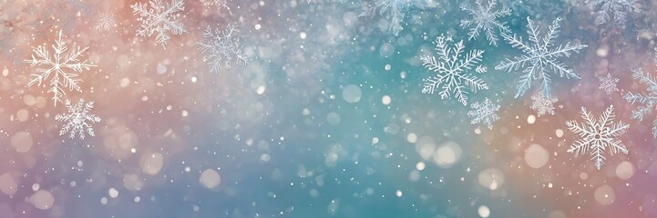 Fototapeta premium Winter bokeh pastel background snowflakes on a beautiful xmas background merry Christmas and happy new year