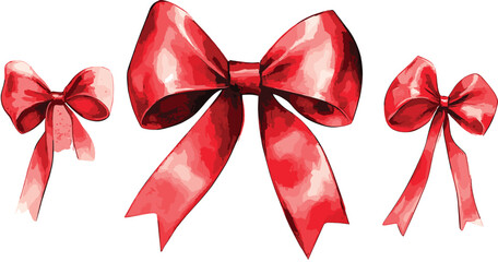 Red gift bow. Watercolor drawing. Vector illustration