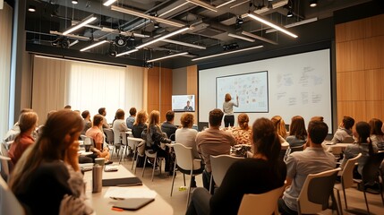 Obraz premium Engaging Business Coaching Workshop with Diverse Participants in Modern Conference Room