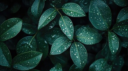 Obraz premium Closeup of Lush Green Leaves Covered in Dew Drops