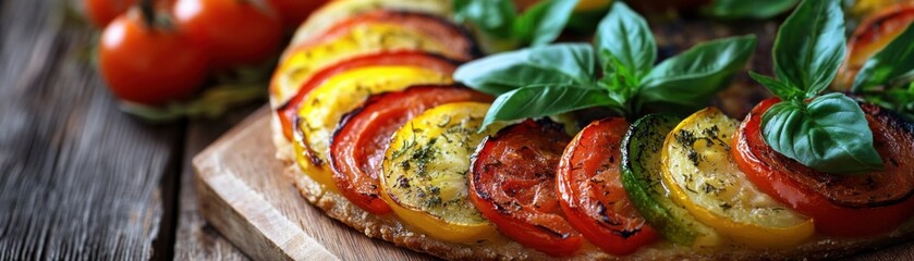 Rustic Roasted Vegetable Tart Recipe Easy, Flavorful Perfect for a Summer Dinner Party Simple, Delicious Beautiful Tart with Soft Background for a Stunning Presentation