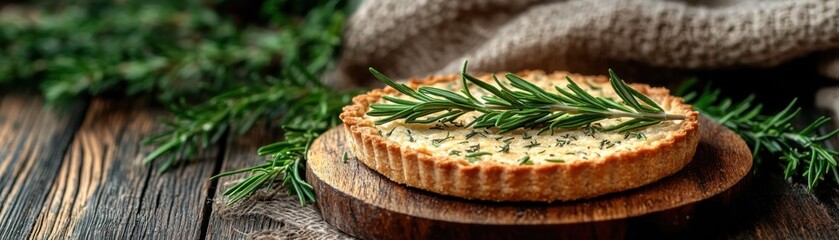 Rustic Rosemary Tart A Cozy and Earthy Culinary Delight This handcrafted pastry features a buttery, flaky crust topped with a savory filling infused with fresh rosemary Its golden brown hue and