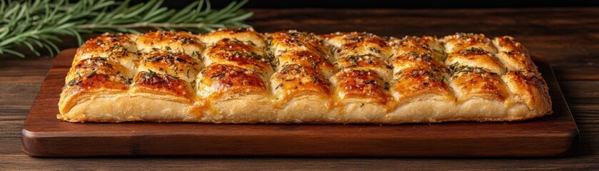 Rustic Rosemary Tart on Wooden Board, Delicious Homemade Artisan Food, Perfect for Appetizers, Dinner, or a Special Occasion