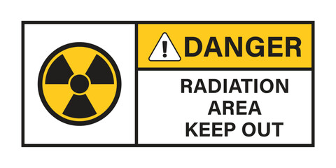 Fototapeta premium Radioactive material warning icon in flat style. Radiation danger vector illustration on isolated background. Caution sign business concept.