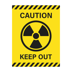 Obraz premium Radioactive material warning icon in flat style. Radiation danger vector illustration on isolated background. Caution sign business concept.