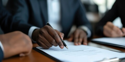 A close-up a business person getting ready to sign a document
