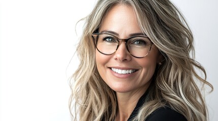 Fototapeta premium Confident Woman with Glasses Smiling at Camera
