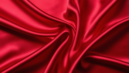 Obraz premium Close-up of rich red satin fabric with soft folds creating a sense of luxury and elegance, perfect for backgrounds.