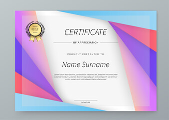 Modern Geometric Certificate Template With Award Badges. Professional certificate template featuring modern geometric design with abstract shapes