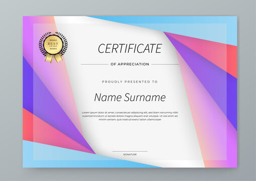 Modern Geometric Certificate Template With Award Badges. Professional certificate template featuring modern geometric design with abstract shapes