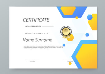 Colorful Certificate Template With Modern Geometric Design. Elegant certificate template geometric shapes with a colorful and modern design. Perfect for professional or educational recognition needs
