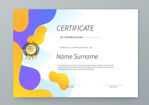 Colorful Certificate Of Appreciation Template With Decorative Badges - Powered by Adobe