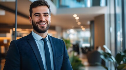 Fototapeta premium Confident Startup Leader Interviewed in Sleek Modern Office Setting
