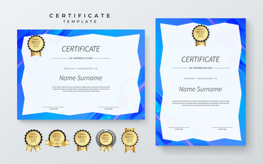Modern Geometric Certificate Template With Award Badges. Professional certificate template featuring modern geometric design with abstract shapes