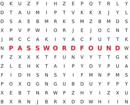 random letters forming phrase password found in red on white