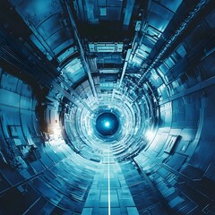 Particle Accelerator Tunnel with Angular Metal Structures and Pulsing Energy Conduits